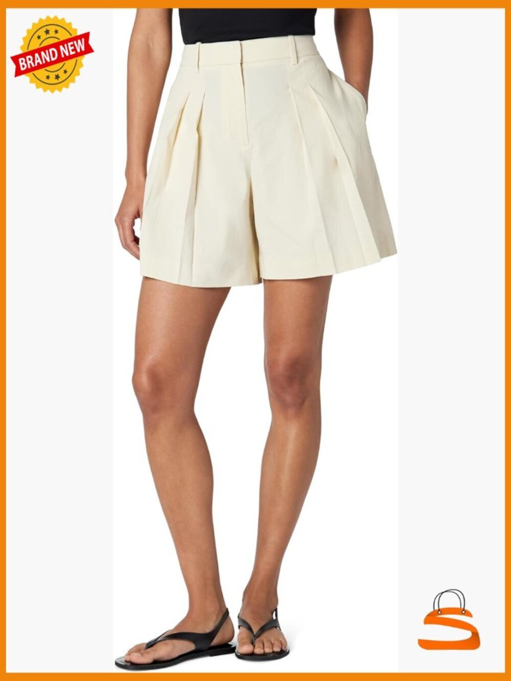 Linen Blend Pleated Front Shorts with Pockets